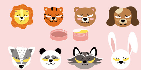 A set of 4 animals put on patches. Panda, raccoon, badger, cat. Stickers for products. Vector stock illustration. isolated