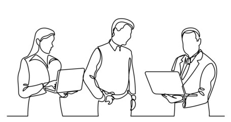 continuous line drawing of business people talking