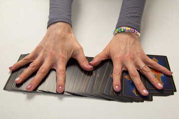 Astrology. Tarot cards. Fortune telling on tarot cards. Astrologer calculates natal chart and makes a forecast of fate.  Esoteric background. Fortune telling,tarot predictions.