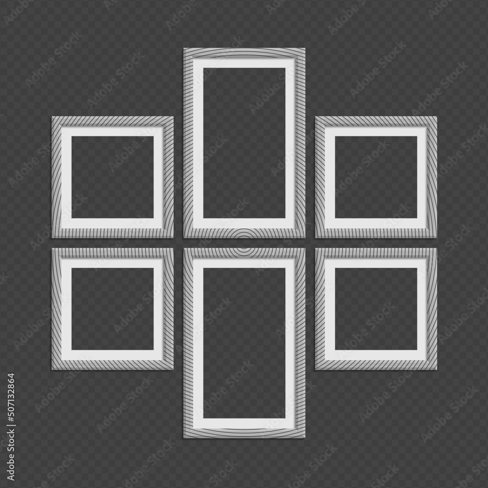 Poster collection of photo frames with shadow effects and texture isolated transparent background. set diff