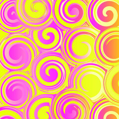 Abstract pattern. Spiral concentric pink and yellow circles background geometric design. Vector illustration.