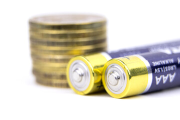 Alkaline batteries isolated on a white background. Battery type AAA isolated