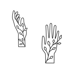 Hand silhouettes set with floral elements.