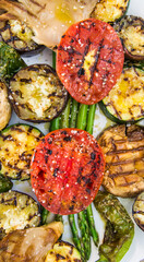 Grilled vegetables. Healthy food cooked on barbecue. Vertical