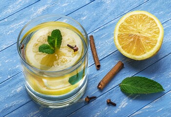 water with lemon and mint summer soft drink
