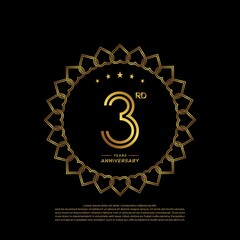 3 years anniversary celebration logotype with gold color, for booklet, leaflet, magazine, brochure poster, banner, web, invitation or greeting card. Vector illustrations.