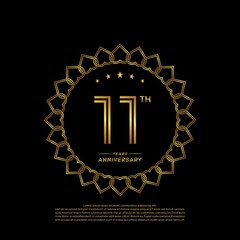 11 years anniversary celebration logotype with gold color, for booklet, leaflet, magazine, brochure poster, banner, web, invitation or greeting card. Vector illustrations.