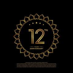 12 years anniversary celebration logotype with gold color, for booklet, leaflet, magazine, brochure poster, banner, web, invitation or greeting card. Vector illustrations.