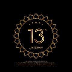 Naklejka premium 13 years anniversary celebration logotype with gold color, for booklet, leaflet, magazine, brochure poster, banner, web, invitation or greeting card. Vector illustrations.