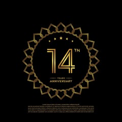 Fototapeta premium 14 years anniversary celebration logotype with gold color, for booklet, leaflet, magazine, brochure poster, banner, web, invitation or greeting card. Vector illustrations.