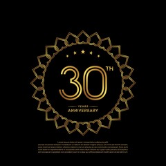 30 years anniversary celebration logotype with gold color, for booklet, leaflet, magazine, brochure poster, banner, web, invitation or greeting card. Vector illustrations.