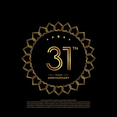 31 years anniversary celebration logotype with gold color, for booklet, leaflet, magazine, brochure poster, banner, web, invitation or greeting card. Vector illustrations.