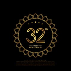 32 years anniversary celebration logotype with gold color, for booklet, leaflet, magazine, brochure poster, banner, web, invitation or greeting card. Vector illustrations.