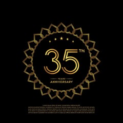 35 years anniversary celebration logotype with gold color, for booklet, leaflet, magazine, brochure poster, banner, web, invitation or greeting card. Vector illustrations.