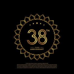 Fototapeta premium 38 years anniversary celebration logotype with gold color, for booklet, leaflet, magazine, brochure poster, banner, web, invitation or greeting card. Vector illustrations.