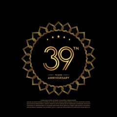 39 years anniversary celebration logotype with gold color, for booklet, leaflet, magazine, brochure poster, banner, web, invitation or greeting card. Vector illustrations.