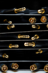Hi fi audio cables for sound recording studio . Stack of professional wires for audio equipment
