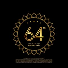 64 years anniversary celebration logotype with gold color, for booklet, leaflet, magazine, brochure poster, banner, web, invitation or greeting card. Vector illustrations.