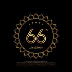 66 years anniversary celebration logotype with gold color, for booklet, leaflet, magazine, brochure poster, banner, web, invitation or greeting card. Vector illustrations.