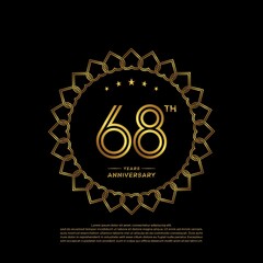 68 years anniversary celebration logotype with gold color, for booklet, leaflet, magazine, brochure poster, banner, web, invitation or greeting card. Vector illustrations.