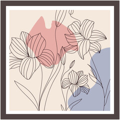 Modern drawing in a frame. Decoration. Abstraction. Vector stock illustration. Stroke flowers. Beige background