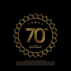 70 years anniversary celebration logotype with gold color, for booklet, leaflet, magazine, brochure poster, banner, web, invitation or greeting card. Vector illustrations.