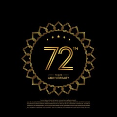 72 years anniversary celebration logotype with gold color, for booklet, leaflet, magazine, brochure poster, banner, web, invitation or greeting card. Vector illustrations.