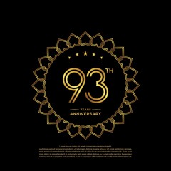 93 years anniversary celebration logotype with gold color, for booklet, leaflet, magazine, brochure poster, banner, web, invitation or greeting card. Vector illustrations.