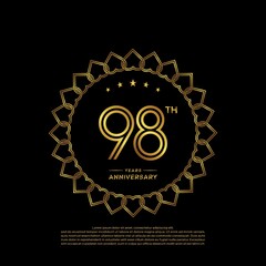 98 years anniversary celebration logotype with gold color, for booklet, leaflet, magazine, brochure poster, banner, web, invitation or greeting card. Vector illustrations.