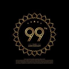 99 years anniversary celebration logotype with gold color, for booklet, leaflet, magazine, brochure poster, banner, web, invitation or greeting card. Vector illustrations.