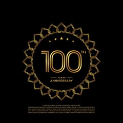 100 years anniversary celebration logotype with gold color, for booklet, leaflet, magazine, brochure poster, banner, web, invitation or greeting card. Vector illustrations.