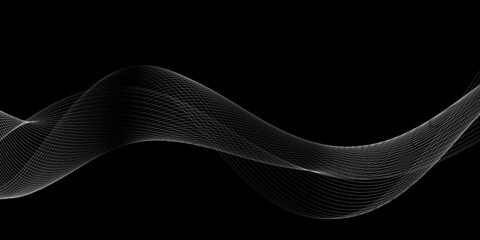 Silver flowing wave design on dark background