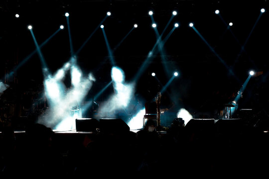 Stage with spotlights and fog effect. Concert area background photo