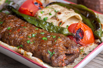 Traditional delicious Turkish foods; Adana kebab