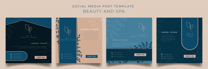 Set of social media post template in luxury concept background for spa advertisement