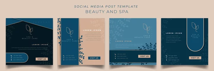 Tuinposter Set of social media post template in luxury concept background for spa advertisement © Labib_Retro