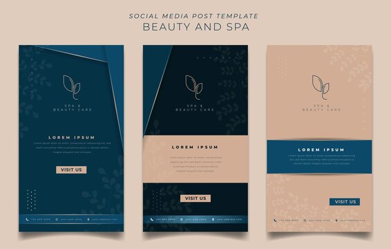 Set of social media post template in blue and pink feminine background for beauty care design