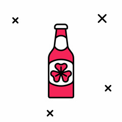 Filled outline Beer bottle with clover trefoil leaf icon isolated on white background. Happy Saint Patricks day. National Irish holiday. Vector