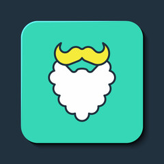 Filled outline Mustache and beard icon isolated on blue background. Barbershop symbol. Facial hair style. Turquoise square button. Vector