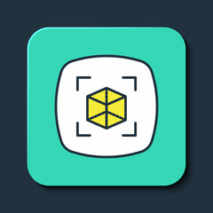 Filled outline 3d modeling icon isolated on blue background. Augmented reality or virtual reality. Turquoise square button. Vector