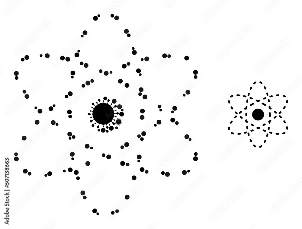 Poster atom model mosaic icon. vector mosaic designed from random bacilla parts. bacilla mosaic atom model 