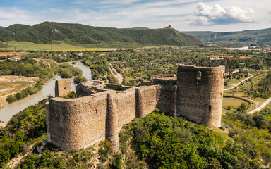 Fototapeta na wymiar Ruins of Bebristsikhe castle in Georgia. Aerial view