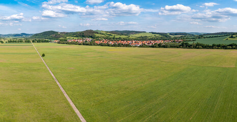 Naklejka premium landscape with field in the werra valley between Hesse and Thuringia at Herleshausen