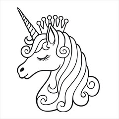 Cute unicorn coloring page  | Black and white vector illustration for coloring book  Unicorn illustration ,  Isolated outline for coloring book with unicorn | Unicorn head 