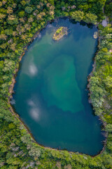Aerial view on the pond Karlsternweiher at Mannheim in Germany.
