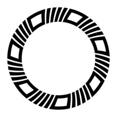 Abstract round meander, circular geometric ornament, frame made of geometric shapes, stripes. Ethnic pattern isolated on white background. Place for text. Vector monochrome illustration.