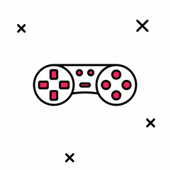 Filled outline Game controller or joystick for game console icon isolated on white background. Vector