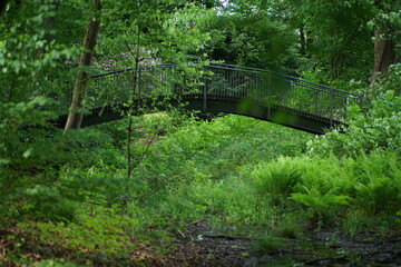 Obraz premium Brücke mit einem Bogen in einem Park oder Garten mit