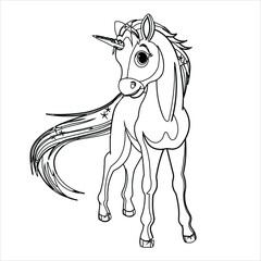 Cute unicorn coloring page  | Black and white vector illustration for coloring book  Unicorn illustration ,  Isolated outline for coloring book with unicorn | Unicorn 