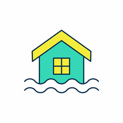 Filled outline House flood icon isolated on white background. Home flooding under water. Insurance concept. Security, safety, protection, protect concept. Vector
